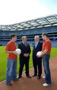13 July 2006; Toyota Ireland announced a two year extension to its sponsorship with the GAA as the official car supplier to the GAA. Pictured at the announcement are, from left, Galway footballer Declan Meehan, Nickey Brennan, President of the GAA, Dr Tim Mahony, Chairman, Toyota Ireland and Offaly footballer Ciaran McManus. Croke Park, Dublin. Picture credit: Brendan Moran / SPORTSFILE
