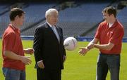 13 July 2006; Toyota Ireland announced a two year extension to its sponsorship with the GAA as the official car supplier to the GAA. Pictured at the announcement are, from left, Galway footballer Declan Meehan, Dr Tim Mahony, Chairman, Toyota Ireland and Offaly footballer Ciaran McManus. Croke Park, Dublin. Picture credit: Brendan Moran / SPORTSFILE