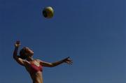 15 July 2006; Jen Walsh serves to Eleanor Dunne and Miriam Gormally during their match. Coca-Cola Bray Beach Volleyball Event, Sand Area, Women's Round Robin, Dunne / Gormally  v Counihan / J. Walsh,  Bray Beach, Bray, Co. Wicklow. Picture credit: Brendan Moran / SPORTSFILE