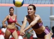 15 July 2006; Eleanor Dunne in action against Jen Walsh and Doireann Counihan. Coca-Cola Bray Beach Volleyball Event, Sand Area, Women's Round Robin, Dunne / Gormally  v Counihan / J. Walsh, Bray Beach, Bray, Co. Wicklow. Picture credit: Brendan Moran / SPORTSFILE