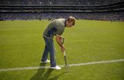 16 July 2006; Head groundskeeper Robert Ellis checks the pitch before the game. Bank of Ireland Leinster Senior Football Championship Final, Dublin v Offaly, Croke Park, Dublin. Picture credit: Ray McManus / SPORTSFILE