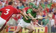 22 July 2006; Andrew O'Shaughnessy, Limerick, is tackled by Brian Murphy and Diarmuid O'Sullivan, Cork. Guinness All-Ireland Senior Hurling Championship Quarter-Final, Cork v Limerick, Semple Stadium, Thurles, Co. Tipperary. Picture credit: Damien Eagers / SPORTSFILE
