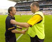23 July 2006; Clare manager Anthony Daly, right, shakes hands with Wexford manager Seamus Murphy after the winal whistle. Guinness All-Ireland Senior Hurling Championship Quarter-Final, Clare v Wexford, Croke Park, Dublin. Picture credit: Matt Browne / SPORTSFILE