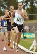 23 July 2006; Liam G. Reale, Limerick A.C., leads eventual second place, Alistair Cragg, Clonliffe Harriers A.C., centre, and eventual third place Colin Costello, Star of the Sea A.C., on his way to winning the Men's 1500m during the AAI National Senior Track and Field Championships. Morton Stadium, Santry, Dublin. Picture credit: Brian Lawless / SPORTSFILE