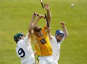 23 July 2006; Malachy Molloy, Antrim, in action against Paul Divilly, left, and Donal Moloney, Kildare. Christy Ring Cup Semi-Final, Kildare v Antrim, Cusack Park, Mullingar, Co. Westmeath. Picture credit: David Maher / SPORTSFILE