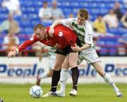 23 July 2006; Peter Hynes, Dundalk, in action against Mark O'Brien, Shamrock Rovers. eircom League, First Division, Shamrock Rovers v Dundalk, Tolka Park, Dublin. Picture credit: Pat Murphy / SPORTSFILE