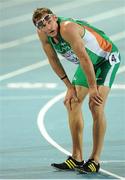 30 July 2010; Ireland's David Gillick reacts after crossing the finish line in 5th place in the Men's 400m Final in a time of 45.28 sec. 20th European Athletics Championships Montjuïc Olympic Stadium, Barcelona, Spain. Picture credit: Brendan Moran / SPORTSFILE