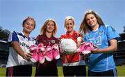 30 June 2014: The Ladies Gaelic Football Association and Irish owned company RClub Sports have announced a new partnership that will see the Kerry company produce an eye-catching pink boot that is the ultimate accessory for girls playing footballand will be available to purchase online for the excellent price of €30. These beautiful football boots will be available via the Ladies Gaelic Football Website www.ladiesgaelic.ie  or the RClub Sports website: www.rclubsports.com/lgfa .The official LGFA football boot was launched in Croke Park by Pat Quill, President of the LGFA and Anthony Moriarty from RClub Sports along with senior intercounty football stars, from left, Christina Reilly, Monaghan, Sinead Burke, Galway, Bríd Stack, Cork, and Noelle Healy, Dublin. Picture credit: Stephen McCarthy / SPORTSFILE