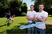 30 June 2014; Electric Ireland, proud sponsor of the GAA Minor Championships linked up with former minor and current senior inter county players, Shane Dowling from Limerick and Colm Boyle from Mayo to announce details of its new Electric Ireland Powering Minors awards (#PoweringMinors) programme.   Provincial Finalists in both hurling and football will nominate one player on their team who they feel epitomises Electric Ireland’s campaign tagline, “There’s nothing minor about playing Minors” in their performance and attitude both on and off the pitch. Electric Ireland will award the nominated player with a new iPad. Pictured are, from left, Shane Dowling, Limerick senior hurler, and Colm Boyle, Mayo senior footballer, with minors Eoin Fallon, Roscommon, Colm O'Driscoll, Cork. Launch of #PoweringMinors Award, Merrion Square, Dublin. Picture credit: Brendan Moran / SPORTSFILE