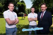 30 June 2014; Electric Ireland, proud sponsor of the GAA Minor Championships linked up with former minor and current senior inter county players, Shane Dowling from Limerick and Colm Boyle from Mayo to announce details of its new Electric Ireland Powering Minors awards (#PoweringMinors) programme.   Provincial Finalists in both hurling and football will nominate one player on their team who they feel epitomises Electric Ireland’s campaign tagline, “There’s nothing minor about playing Minors” in their performance and attitude both on and off the pitch. Electric Ireland will award the nominated player with a new iPad. Pictured are, from left, Shane Dowling, Limerick senior hurler, Colm Boyle, Mayo senior footballer, and Jim Dollard, Executive Director, Electric Ireland with minors Eoin Fallon, Roscommon, Colm O'Driscoll, Cork. Launch of #PoweringMinors Award, Merrion Square, Dublin. Picture credit: Brendan Moran / SPORTSFILE
