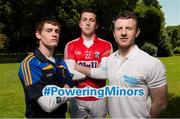 30 June 2014; Electric Ireland, proud sponsor of the GAA Minor Championships linked up with former minor and current senior inter county players, Shane Dowling from Limerick and Colm Boyle from Mayo to announce details of its new Electric Ireland Powering Minors awards (#PoweringMinors) programme.   Provincial Finalists in both hurling and football will nominate one player on their team who they feel epitomises Electric Ireland’s campaign tagline, “There’s nothing minor about playing Minors” in their performance and attitude both on and off the pitch. Electric Ireland will award the nominated player with a new iPad. Pictured are, from left, Eoin Fallon, Roscommon, Colm O'Driscoll, Cork and Colm Boyle, Mayo senior footballer. Launch of #PoweringMinors Award, Merrion Square, Dublin. Picture credit: Brendan Moran / SPORTSFILE