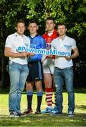 30 June 2014; Electric Ireland, proud sponsor of the GAA Minor Championships linked up with former minor and current senior inter county players, Shane Dowling from Limerick and Colm Boyle from Mayo to announce details of its new Electric Ireland Powering Minors awards (#PoweringMinors) programme.   Provincial Finalists in both hurling and football will nominate one player on their team who they feel epitomises Electric Ireland’s campaign tagline, “There’s nothing minor about playing Minors” in their performance and attitude both on and off the pitch. Electric Ireland will award the nominated player with a new iPad. Pictured are, from left, Shane Dowling, Limerick senior hurler, Chris McBennett, Dublin, Colm O'Driscoll, Cork and Colm Boyle, Mayo footballer. Launch of #PoweringMinors Award, Merrion Square, Dublin. Picture credit: Brendan Moran / SPORTSFILE