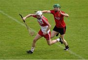 29 June 2014: Sean McGuigan, Derry, in action against Fintan Conway, Down. Ulster GAA Hurling Senior Championship, Quarter-Final, Down v Derry, St Tiernach's Park, Clones, Co. Monaghan. Picture credit: Ramsey Cardy / SPORTSFILE