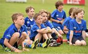 2 July 2014; Children listen to Leinster's Kevin McLaughlin and Cian Healy speaking during the Herald Leinster Rugby Summer Camps in Old Belvedere RFC, Donnybrook, Dublin. Picture credit: Barry Cregg / SPORTSFILE