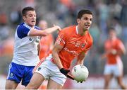 28 June 2014; Stephen Harold, Armagh, in action against Ryan Wylie, Monaghan. Ulster GAA Football Senior Championship, Semi-Final, Armagh v Monaghan, St Tiernach's Park, Clones, Co. Monaghan. Picture credit: Brendan Moran / SPORTSFILE