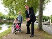 3 July 2014: Former Republic of Ireland international Packie Bonner with Matt Dooley, age 9, from Blanchardstown, Co. Dublin, and Sophie Biggins, age 7, from Swords, Co. Dublin, at the official launch of the Packie Bonner 2014 Golf Classic in aid of Spina Bifida Hydrocephalous Ireland. The Barge Pub, Charlemount Street, Dublin. Picture credit: Matt Browne / SPORTSFILE