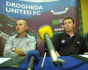 26 July 2006; Drogheda United manager Paul Doolin, left, and HJK Helsinki manager Keith Armstrong after a press conference ahead of their UEFA Cup 1st qualifying round, 2nd leg game tomorrow evening in Dalymount Park. Great Southern Hotel, Dublin Airport. Picture credit: Brian Lawless / SPORTSFILE