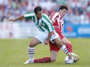 26 July 2006; Neal Fenn, Cork City, in action against Marko Perovic, FK Crvena Zvezda. UEFA Champions League, 2nd Qualifying Round, 1st Leg, Cork City v FK Crvena Zvezda, Turners Cross, Cork. Picture credit: David Maher / SPORTSFILE