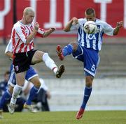 27 July 2006; Stephen O'Flynn, Derry City, in action against Mattias Bjarsmyr, IFK Gothenburg. UEFA Cup 1st Round, 2nd Leg, Derry City v IFK Gothenburg, Brandywell, Derry. Picture credit; David Maher / SPORTSFILE