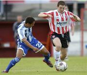 27 July 2006; Kevin Deery, Derry City, in action against Andres Vasquez, IFK Gothenburg. UEFA Cup 1st Round, 2nd Leg, Derry City v IFK Gothenburg, Brandywell, Derry. Picture credit; David Maher / SPORTSFILE