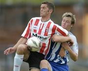 27 July 2006; Gary Beckett, Derry City, in action against Dennis Jonsson, IFK Gothenburg. UEFA Cup 1st Round, 2nd Leg, Derry City v IFK Gothenburg, Brandywell, Derry. Picture credit; David Maher / SPORTSFILE
