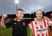27 July 2006;  Derry City manager Stephen Kenny celebrates with goal scorer Stephen O'Flynn. UEFA Cup 1st Round, 2nd Leg, Derry City v IFK Gothenburg, Brandywell, Derry. Picture credit; David Maher / SPORTSFILE