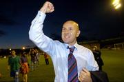 27 July 2006; Drogheda United manager Paul Doolin celebrates after the match. UEFA Cup 1st Round, 2nd Leg, Drogheda United v HJK Helsinki, Dalymount Park, Dublin. Picture credit; Brian Lawless / SPORTSFILE