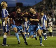 27 July 2006; Damian Lynch, Drogheda United, celebrates with team-mate Shane Barrett, left, after scoring side's third goal from the penalty spot. UEFA Cup 1st Round, 2nd Leg, Drogheda United v HJK Helsinki, Dalymount Park, Dublin. Picture credit; Brian Lawless / SPORTSFILE
