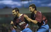 27 July 2006; Damian Lynch, Drogheda United, celebrates with team-mate Shane Barrett, right, after scoring side's third goal from the penalty spot. UEFA Cup 1st Round, 2nd Leg, Drogheda United v HJK Helsinki, Dalymount Park, Dublin. Picture credit; Brian Lawless / SPORTSFILE