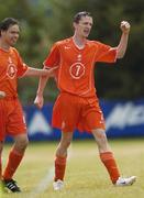 28 July 2006; R. Van Amerongen, Netherlands, right, celebrates with team-mate Jeffrey Bruiner, after scoring his side's first goal. Cerebral Palsy European Soccer Championships, 3rd / 4th place play-off, Republic of Ireland v Netherlands, Belfield Bowl, UCD, Dublin. Picture credit: Brian Lawless / SPORTSFILE