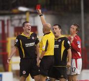 28 July 2006; Liam Burns, left, Sligo Rovers, is shown the red card by referee Paul Tuite. eircom League Premier Division, Shelbourne v Sligo Rovers, Tolka Park, Dublin. Picture credit; Damien Eagers / SPORTSFILE