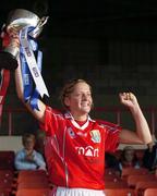 29 July 2006; Cork captain Juliet Murphy lifts the cup after the game. TG4 Ladies Munster Senior Football Final, Cork v Waterford, Gaelic Grounds, Limerick. Picture credit; Brendan Moran / SPORTSFILE