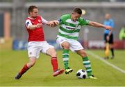 5 July 2014; Robert Cornwall, Shamrock Rovers, in action against Conan Byrne, St Patrick's Athletic. SSE Airtricity League Premier Division. Shamrock Rovers v St Patrick's Athletic. Tallaght Stadium, Tallaght, Co. Dublin. Picture credit: Barry Cregg / SPORTSFILE