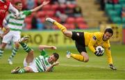 5 July 2014; St Patrick's Athletic goalkeeper Brendan Clarke is fouled by Dean Kelly, Shamrock Rovers. SSE Airtricity League Premier Division. Shamrock Rovers v St Patrick's Athletic. Tallaght Stadium, Tallaght, Co. Dublin. Picture credit: Barry Cregg / SPORTSFILE