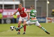 5 July 2014; Conor McCormack, St Patrick's Athletic, is tackled by Gary McCabe, Shamrock Rovers. SSE Airtricity League Premier Division. Shamrock Rovers v St Patrick's Athletic. Tallaght Stadium, Tallaght, Co. Dublin. Picture credit: Barry Cregg / SPORTSFILE