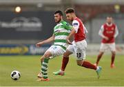 5 July 2014; Ryan Brennan, Shamrock Rovers, in action against Mark Quigley, St Patrick's Athletic. SSE Airtricity League Premier Division. Shamrock Rovers v St Patrick's Athletic. Tallaght Stadium, Tallaght, Co. Dublin. Picture credit: Barry Cregg / SPORTSFILE