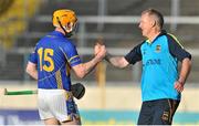 5 July 2014;  Tipperary manager Eamon O'Shea congratulates Lar Corbett after the match. GAA Hurling All Ireland Senior Championship, Round 1, Tipperary v Galway, Semple Stadium, Thurles, Co. Tipperary. Picture credit: Ray Ryan / SPORTSFILE