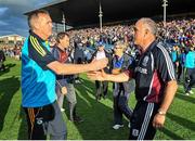 5 July 2014;  Galway Manager Anthony Cunningham congratulates Tipperary manager Eamon O'Shea at the end of the match. GAA Hurling All Ireland Senior Championship, Round 1, Tipperary v Galway, Semple Stadium, Thurles, Co. Tipperary. Picture credit: Ray Ryan / SPORTSFILE