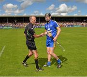 5 July 2014; The Clare captain Patrick Donnellan with match referee Cathal McAllister before the game. GAA Hurling All-Ireland Senior Championship, Round 1, Clare v Wexford, Cusack Park, Ennis, Co. Clare. Picture credit: Ray McManus / SPORTSFILE