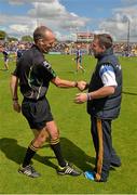 5 July 2014; The Clare manager Davy Fitzgerald with match referee Cathal McAllister before the game. GAA Hurling All-Ireland Senior Championship, Round 1, Clare v Wexford, Cusack Park, Ennis, Co. Clare. Picture credit: Ray McManus / SPORTSFILE