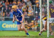 5 July 2014; Clare corner back Cian Dillon celebrates a goal, by team mate Seadna Morey, late in the game. GAA Hurling All-Ireland Senior Championship, Round 1, Clare v Wexford, Cusack Park, Ennis, Co. Clare. Picture credit: Ray McManus / SPORTSFILE
