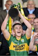 6 July 2014; Kerry captain Liam Kearney lifts the cup after the game. Electric Ireland Munster GAA Football Minor Championship Final, Cork v Kerry, Páirc Ui Chaoimh, Cork. Picture credit: Brendan Moran / SPORTSFILE