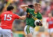 6 July 2014; Fionn Fitzgerald, Kerry, in action against Barry O'Driscoll, Cork. Munster GAA Football Senior Championship Final, Cork v Kerry, Páirc Ui Chaoimh, Cork. Picture credit: Brendan Moran / SPORTSFILE