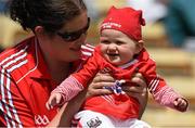 6 July 2014; Cork supporters Aidín Kelly, aged 7 months, and her mother Bríd Kelly, from Ballincollig, Co. Cork, during the game. Munster GAA Football Senior Championship Final, Cork v Kerry, Páirc Ui Chaoimh, Cork. Picture credit: Diarmuid Greene / SPORTSFILE