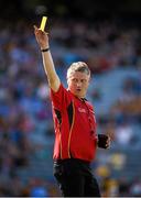 6 July 2014; Referee Barry Kelly issues a yellow card late in the game.  Leinster GAA Hurling Senior Championship Final, Dublin v Kilkenny, Croke Park, Dublin. Picture credit: Ray McManus / SPORTSFILE