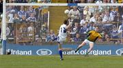 30 July 2006; Laois goalkeeper Fergal Byron kicks a penalty over the bar as Offaly goalkeeper Padraig Kelly prepares to dive. Bank of Ireland All-Ireland Senior Football Championship Qualifier, Round 4, Laois v Offaly, O'Moore Park, Portlaoise, Co. Laois. Picture credit; Damien Eagers / SPORTSFILE