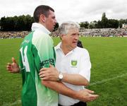 30 July 2006; Brian McIver, Donegal manager, with Ciaran Bonner after the game. Bank of Ireland All-Ireland Senior Football Championship Qualifier, Round 4, Fermanagh v Donegal, Brewster Park, Enniskillen, Co. Fermanagh. Picture credit; Oliver McVeigh / SPORTSFILE