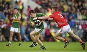 6 July 2014; Matthew Flaherty, Kerry, in action against Kevin Flahive, Cork. Electric Ireland Munster GAA Football Minor Championship Final, Cork v Kerry, Páirc Ui Chaoimh, Cork. Picture credit: Brendan Moran / SPORTSFILE