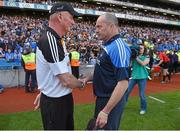 6 July 2014; Kilkenny manager Brian Cody and Dublin manager Anthony Daly, right, shake hands after the game. Leinster GAA Hurling Senior Championship Final, Dublin v Kilkenny, Croke Park, Dublin. Picture credit: Pat Murphy / SPORTSFILE