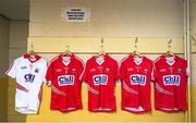 6 July 2014; The jerseys of the Cork senior football team hang in their dressing room before the game. Munster GAA Football Senior Championship Final, Cork v Kerry, Páirc Ui Chaoimh, Cork. Picture credit: Brendan Moran / SPORTSFILE